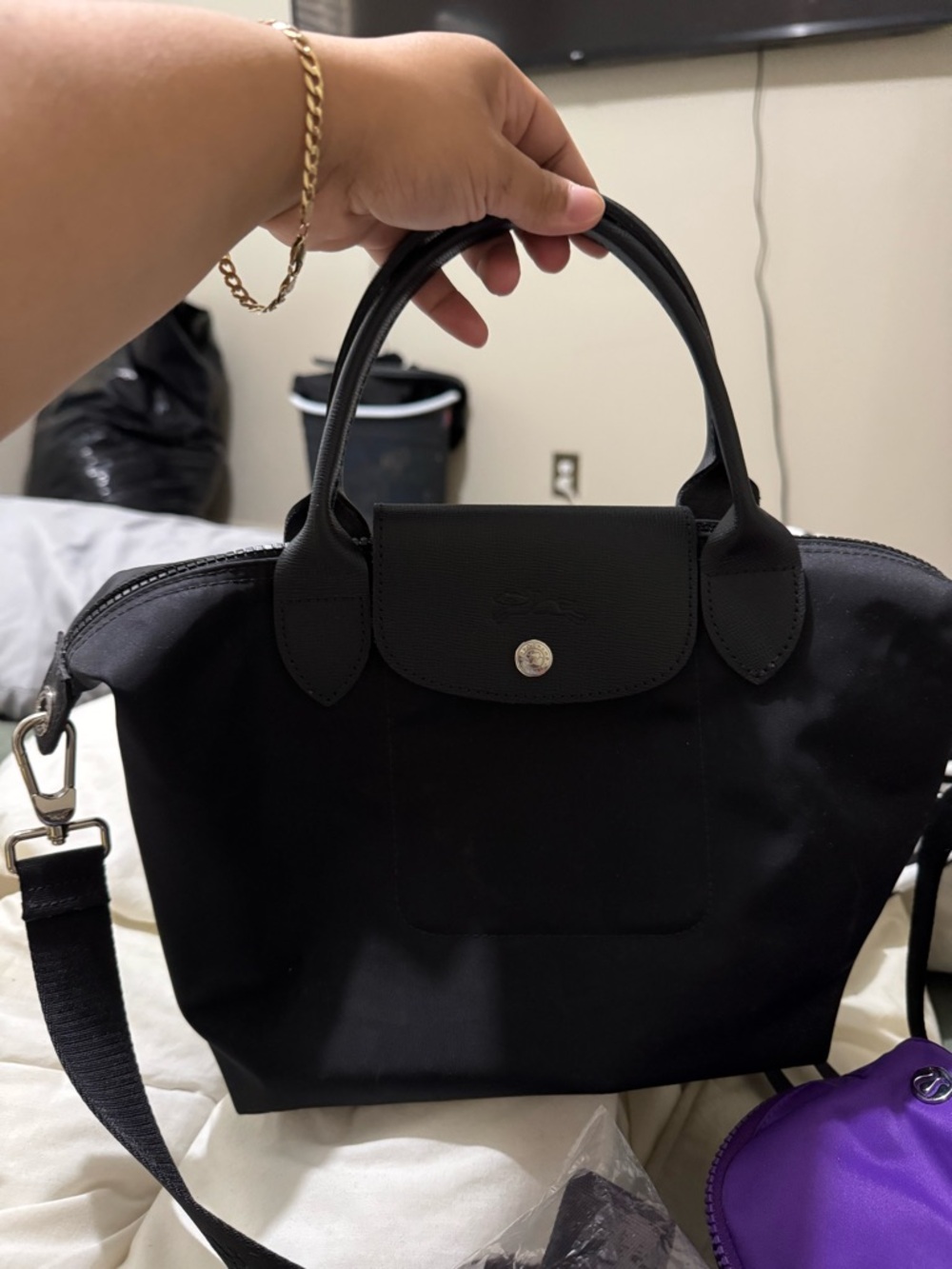 Longchamp Black Nylon Tote with Removable Strap